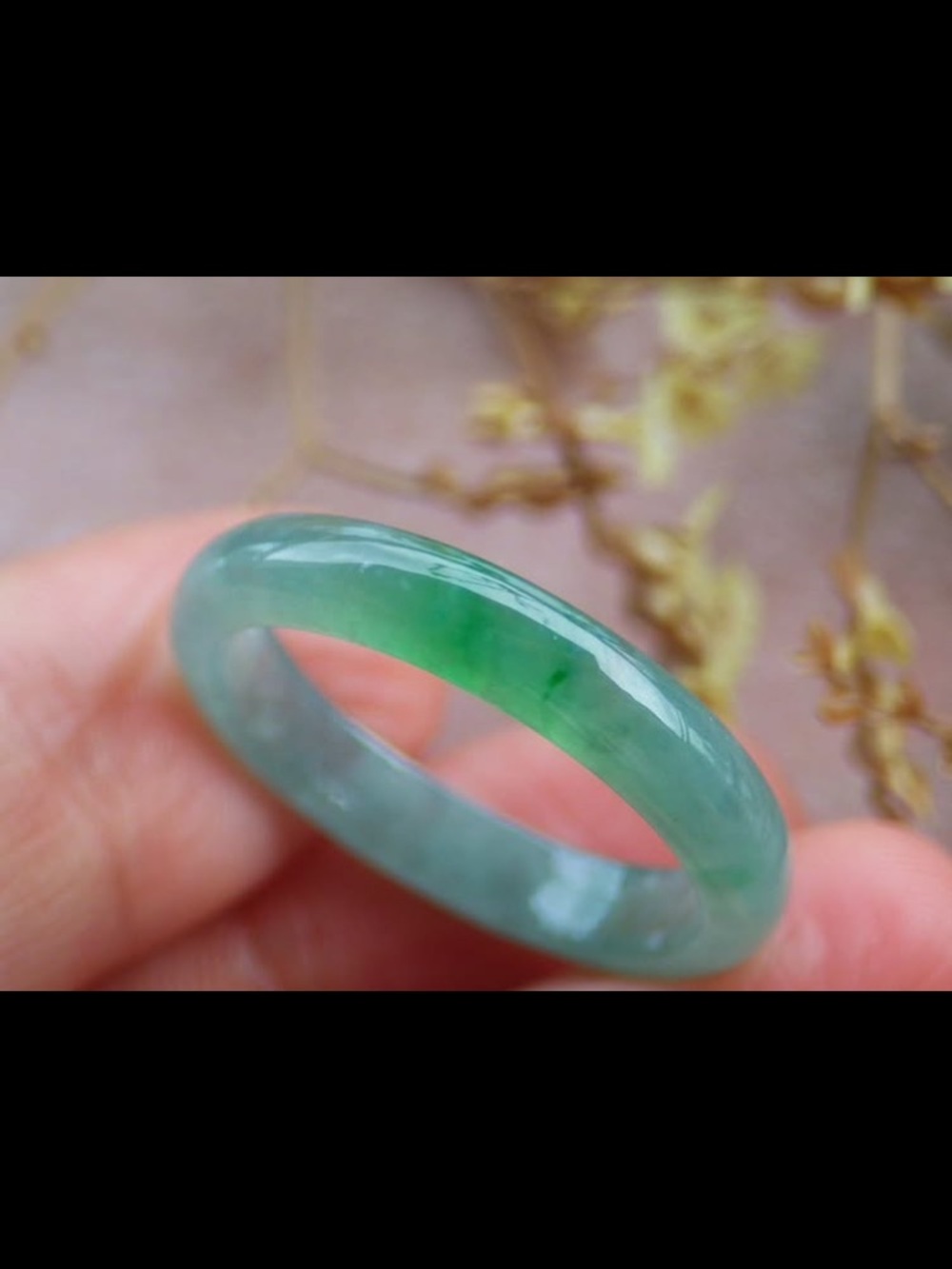 Certificate Jadeite Jewelry Jade luck Green thin Ring Size 8.5